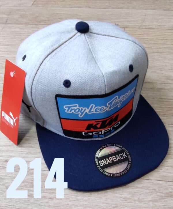 Gorra Deportiva Racing - KTM Fondo Pum - Plana Gris Visera Azul Oscuro - Ajuste Plastico