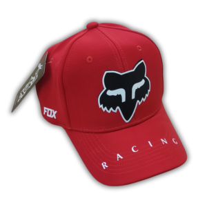 Gorra Deportiva Racing - Fox fondo negro - Rojo Flex - Ajuste Hebilla