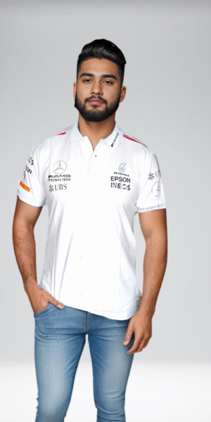 Polo Racing - Mercedes Benz Lineas Rojas Hombros - Blanco