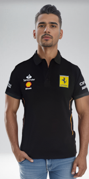 Polo Racing - Ferrari Lineas Amarillas Laterales - Negro