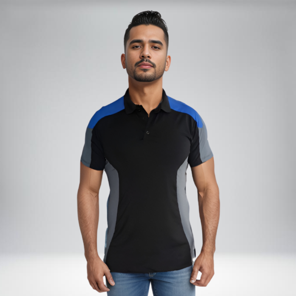 Camiseta Polo Hombre – Combinación Negro, Azul Rey y Gris