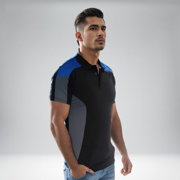 Camiseta Polo Hombre – Combinación Negro, Azul Rey y Gris - Image 2