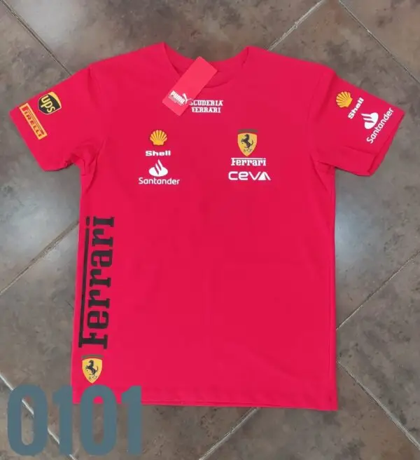 Camiseta Racing - Ferrari Negro Lateral - Rojo