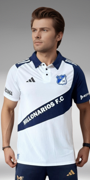 Polo Curva - Millonarios F.C. Diagonal - Blanco/Azul Oscuro