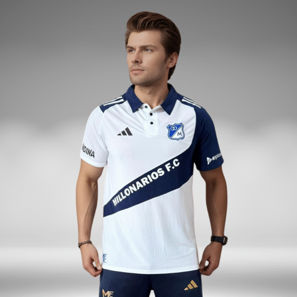 Polo Curva - Millonarios F.C. Diagonal - Blanco/Azul Oscuro