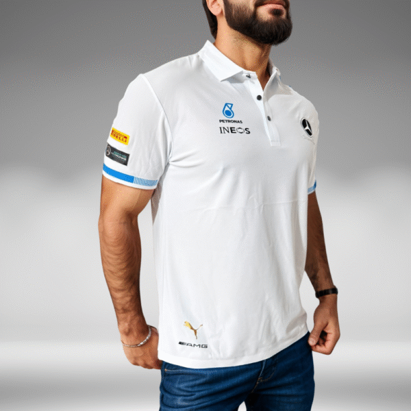 Polo Premium - Mercedes Benz Lineas mangas - Blanco - Image 3