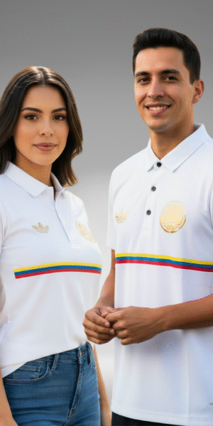Polo Premium - Colombia Dorado Hombre y Mujer - Blanco