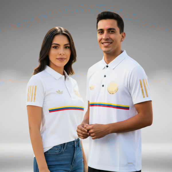 Polo Premium - Colombia Dorado Hombre y Mujer - Blanco