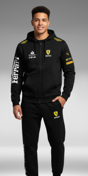 Chaqueta Perchado - Franjas Amarillas Hombros Ferrari - Negro