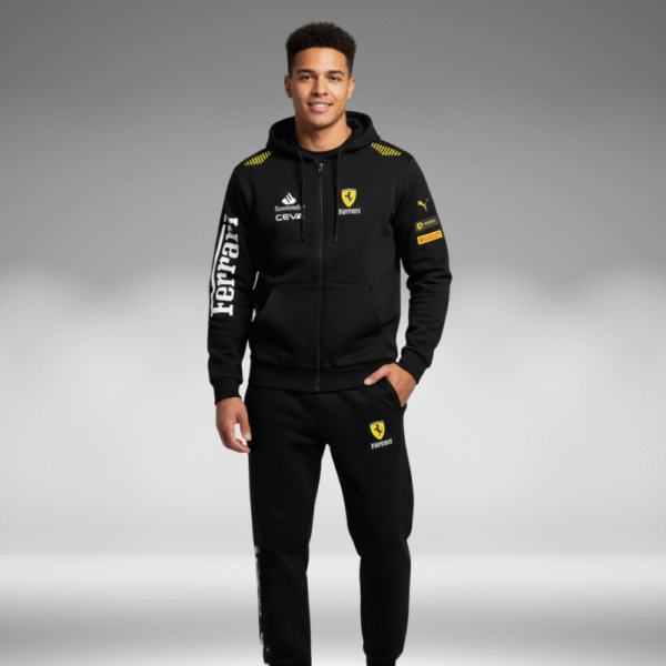 Chaqueta Perchado - Franjas Amarillas Hombros Ferrari - Negro