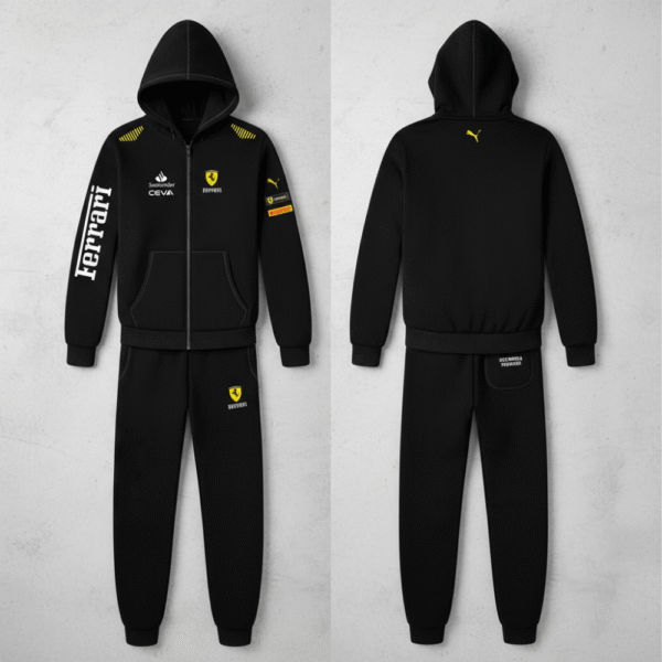 Chaqueta Perchado - Franjas Amarillas Hombros Ferrari - Negro - Image 4