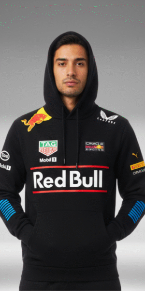 Hoddie Perchado - Franjas Azul Brazos Redbull - Negro