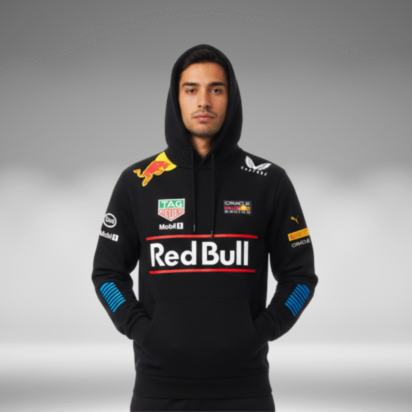 Hoddie Perchado - Franjas Azul Brazos Redbull - Negro