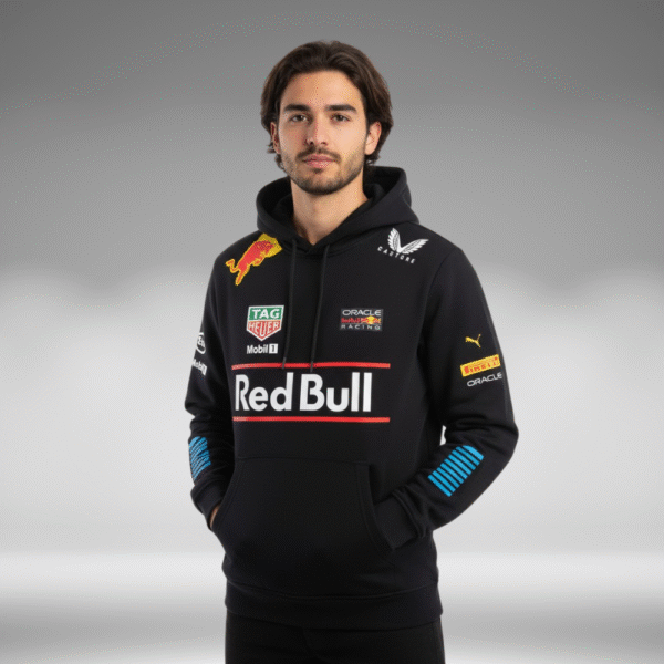 Hoddie Perchado - Franjas Azul Brazos Redbull - Negro - Image 2