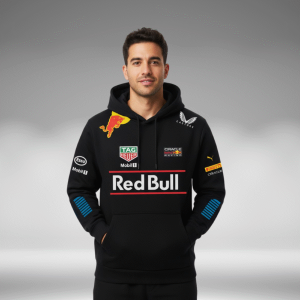 Hoddie Perchado - Franjas Azul Brazos Redbull - Negro - Image 3