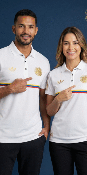 Polo Premium - Colombia Dorado Hombre y Mujer - Blanco