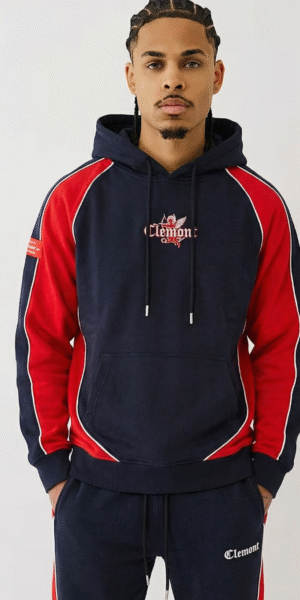 Hoddie Perchado – Clemont  – Azul Oscuro con Rojo