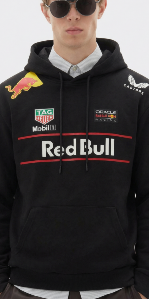 Hoddie Perchado - Franjas Azul Brazos Redbull - Negro