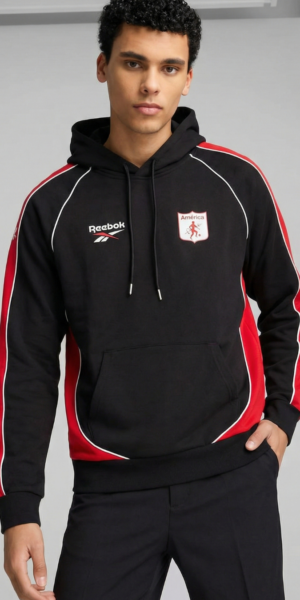 Hoddie Perchado Combinado - America - Negro / Rojo