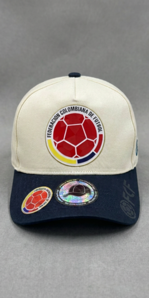 Gorras Futbol - Colombia Clasica - Beige / Azul Oscuro