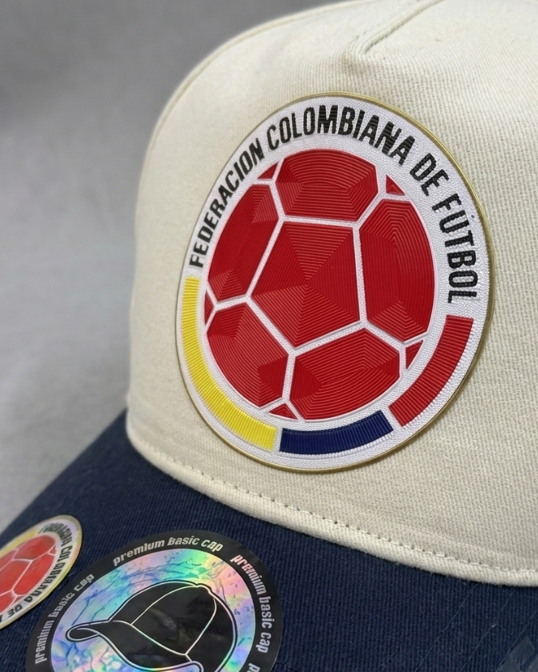 Gorras Futbol - Colombia Clasica - Beige / Azul Oscuro - Image 4