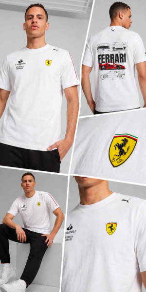 Camiseta Tela Fria - Ferrari Lineas Mangas - Blanco