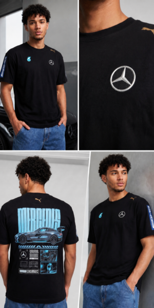 Camiseta Tela Fria - Mercedes Benz AMG Manga - Negro