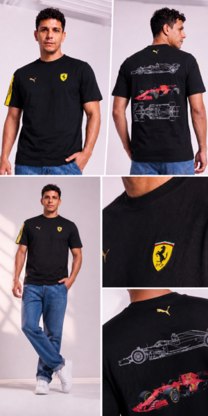 Camiseta Tela Fria - Ferrari Linea Manga - Negro